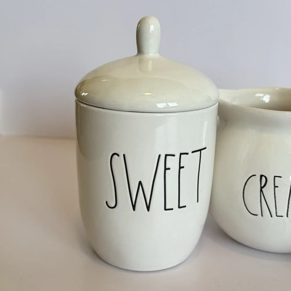 Rae Dunn SWEET CREAM SYRUP Coffee Bar Set Sugar Creamer Pitcher‎ Farmhouse Gift